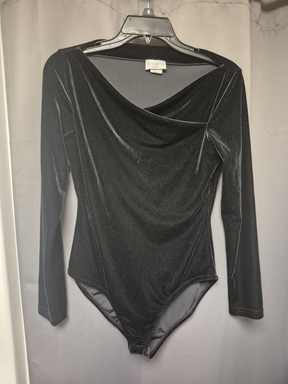Vintage Jonden Black Velvet Bodysuit Cowl Neck Long Sleeve Made in USA Medium